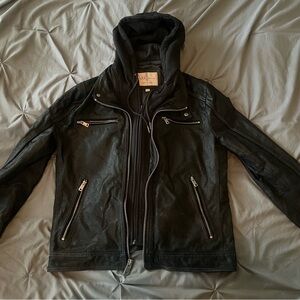 Wilson Black Leather Jacket with Hoodie